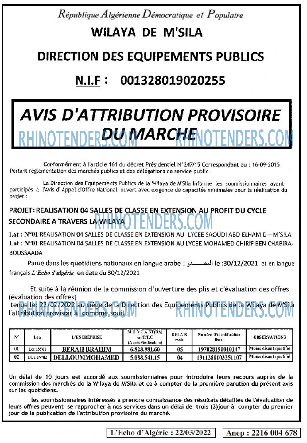 L'ECHO D'ALGERIE