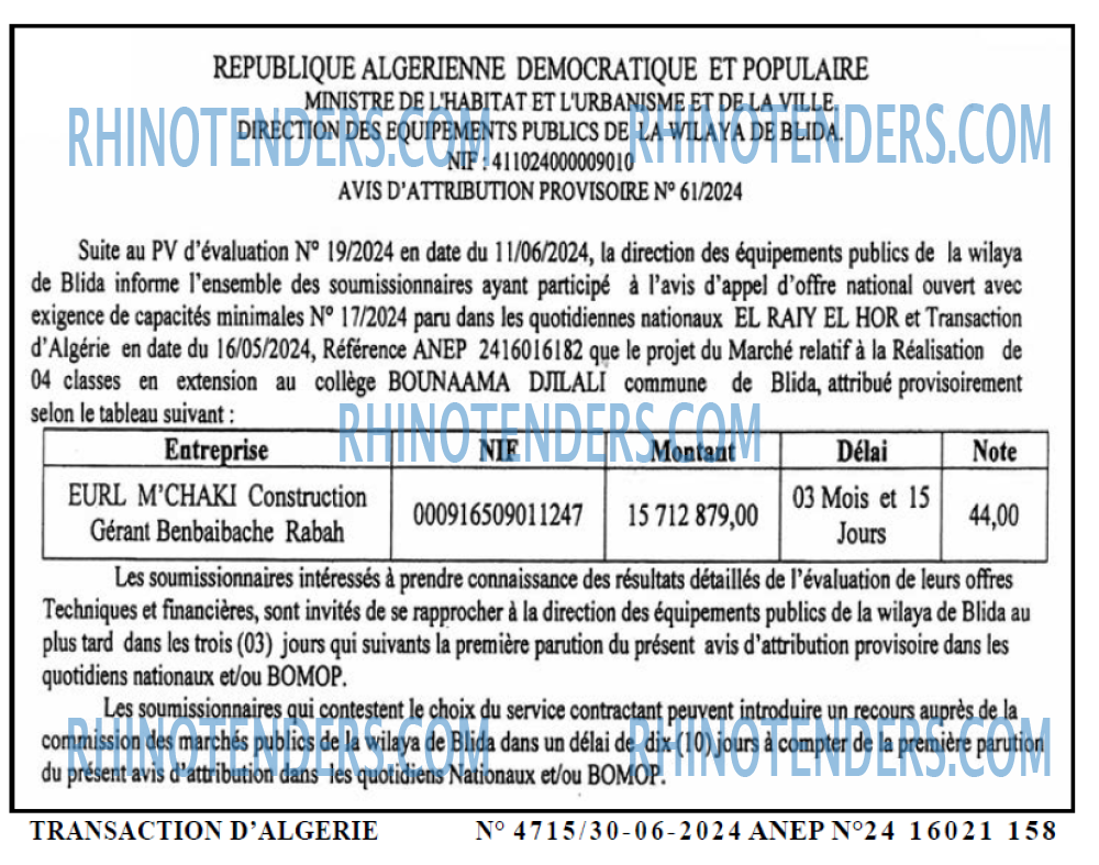 TRANSACTION D'ALGERIE