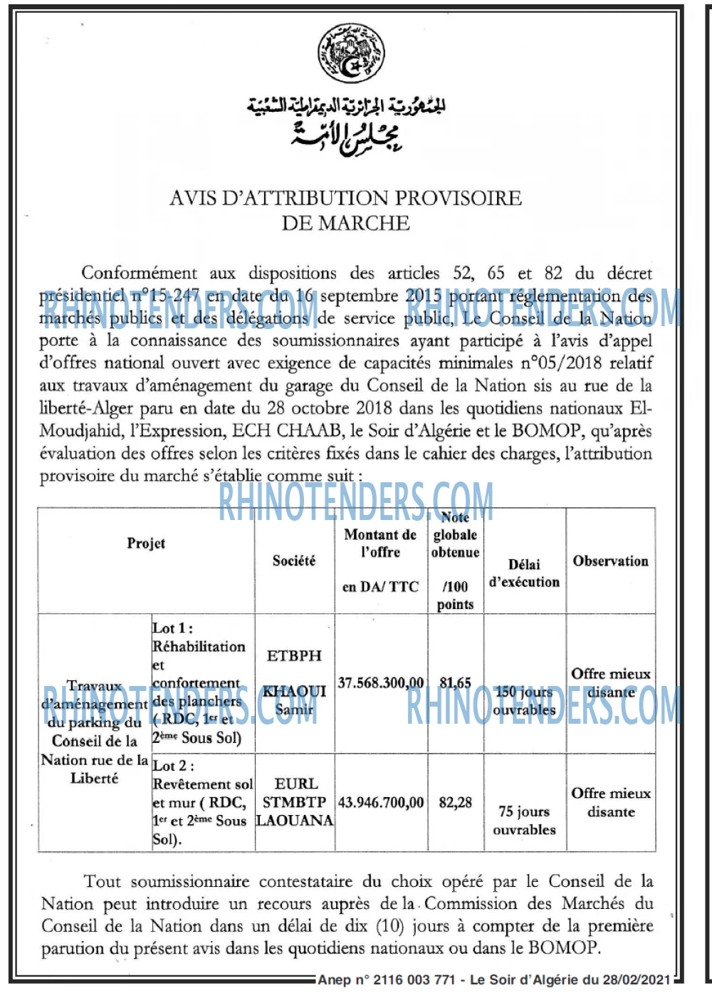 LE SOIR D'ALGERIE