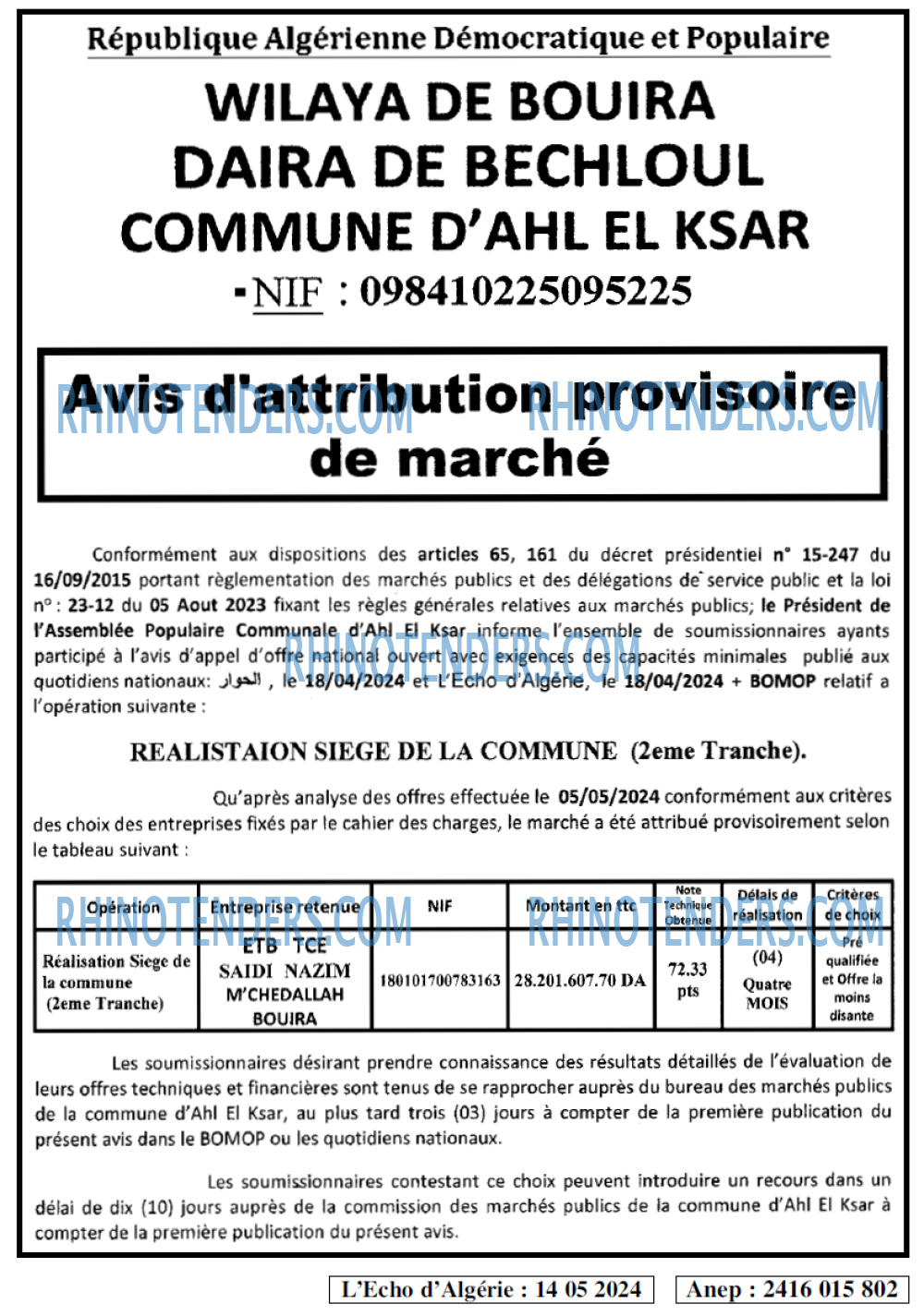 L'ECHO D'ALGERIE