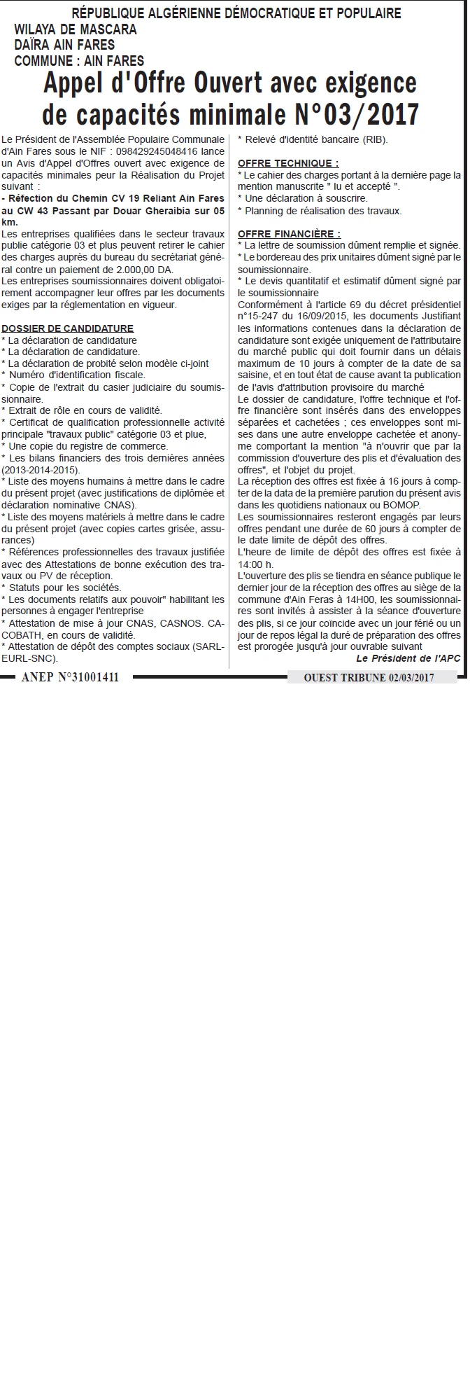 ouest TRIBUNE
