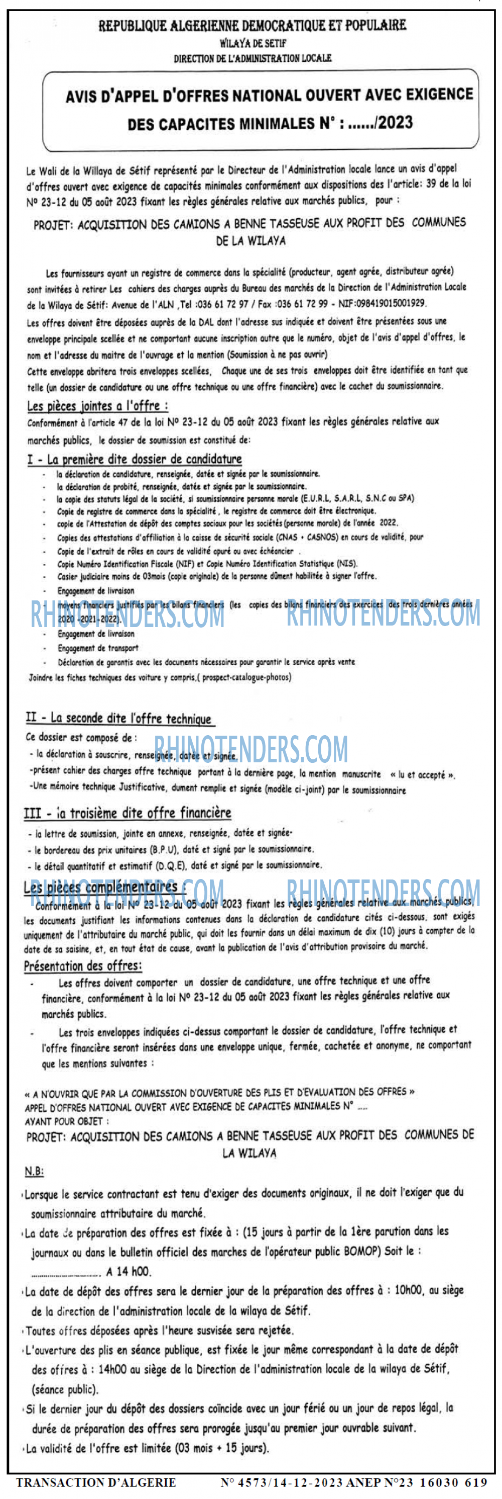 TRANSACTION D'ALGERIE