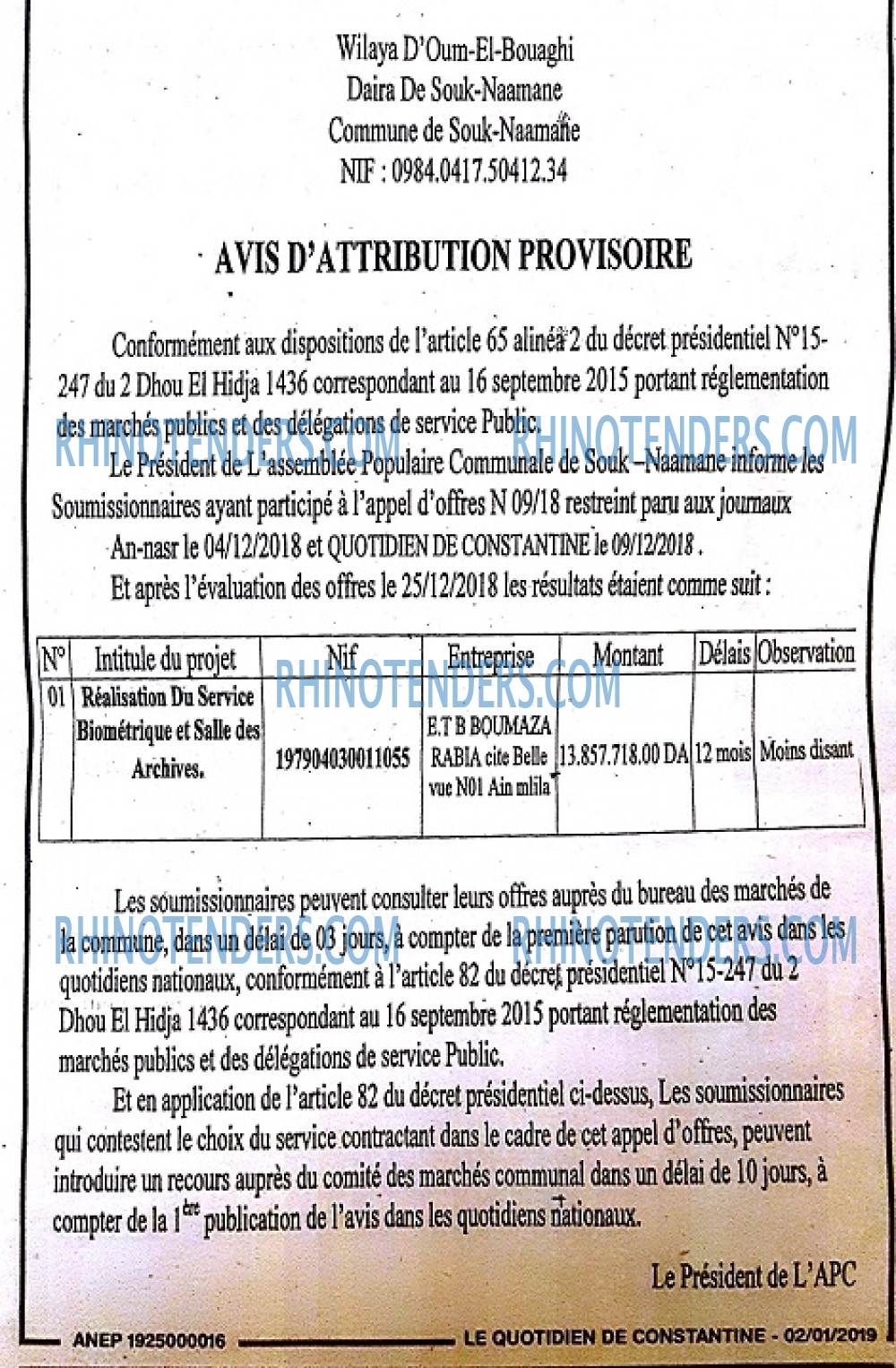 LE QUOTIDIEN DE CONSTANTINE