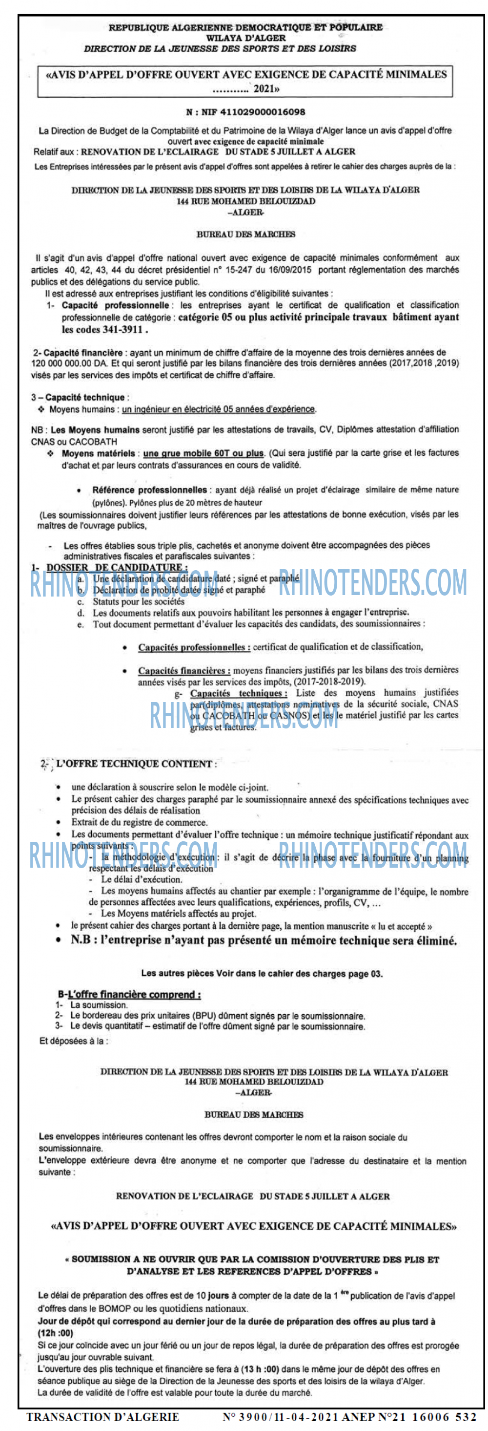 TRANSACTION D'ALGERIE