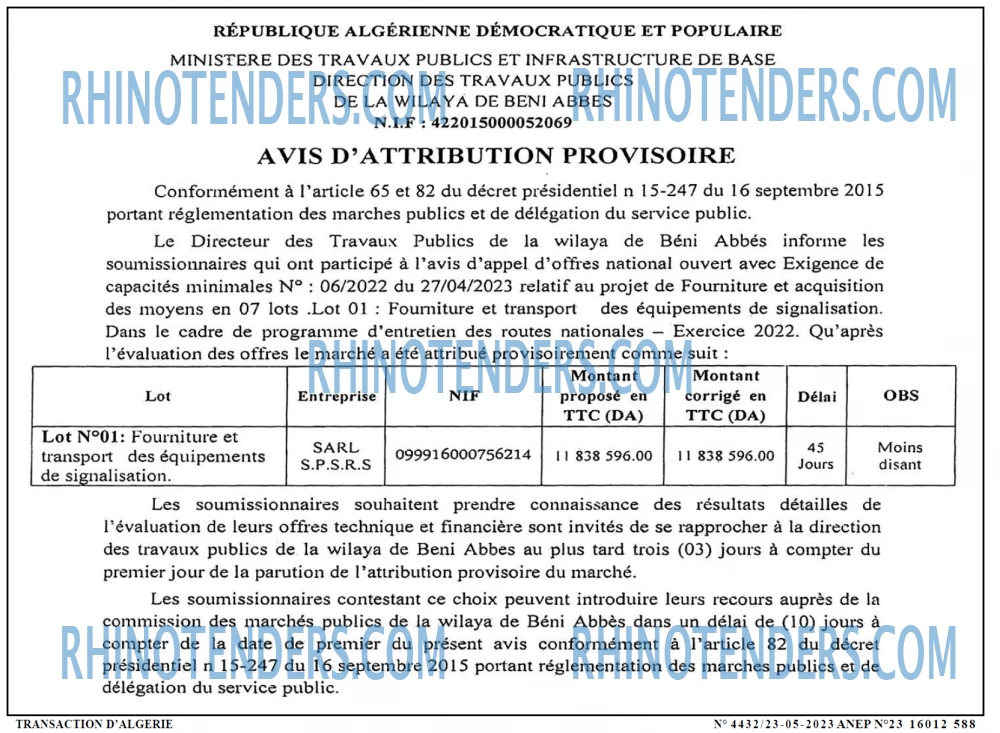 TRANSACTION D'ALGERIE