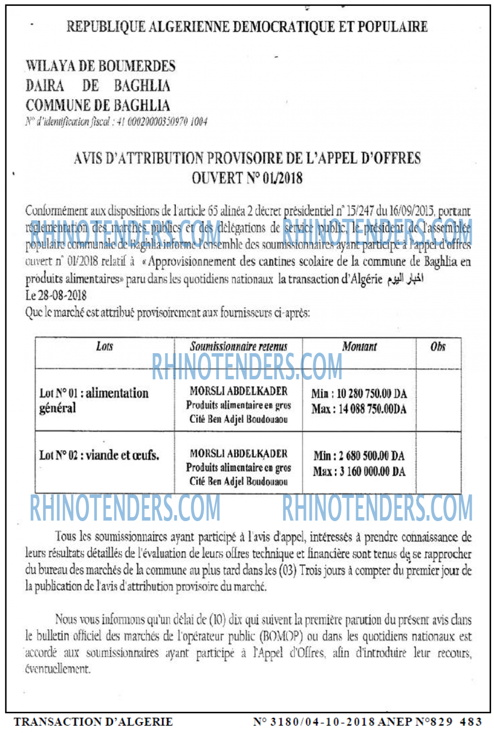 TRANSACTION D'ALGERIE