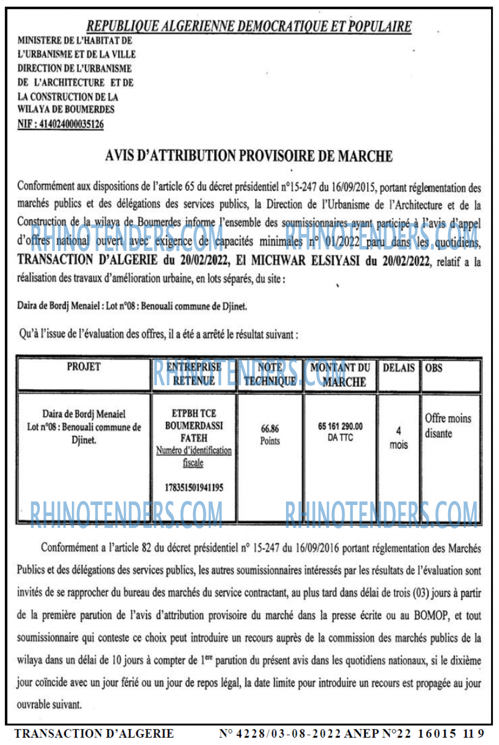 TRANSACTION D'ALGERIE