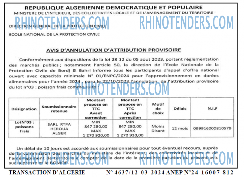 TRANSACTION D'ALGERIE