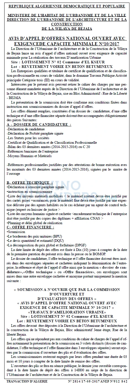 TRANSACTION D'ALGERIE