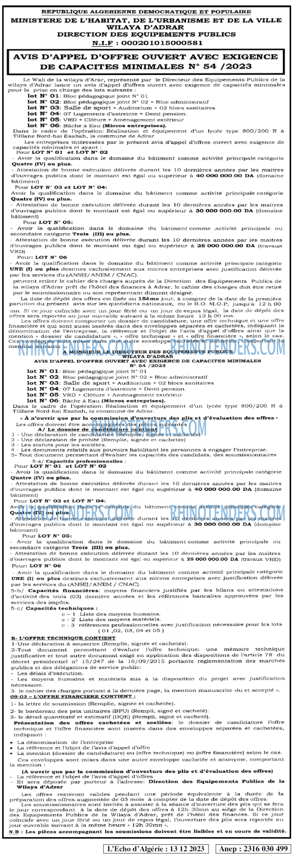L'ECHO D'ALGERIE