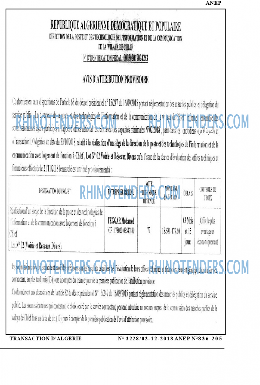 TRANSACTION D'ALGERIE