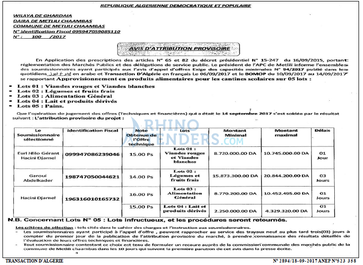 TRANSACTION D'ALGERIE