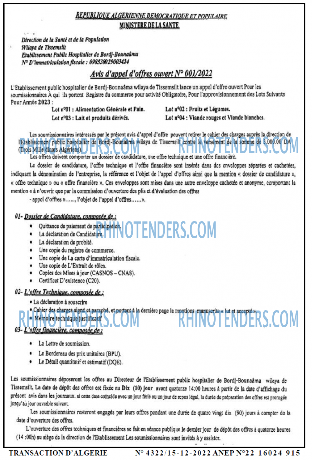 TRANSACTION D'ALGERIE