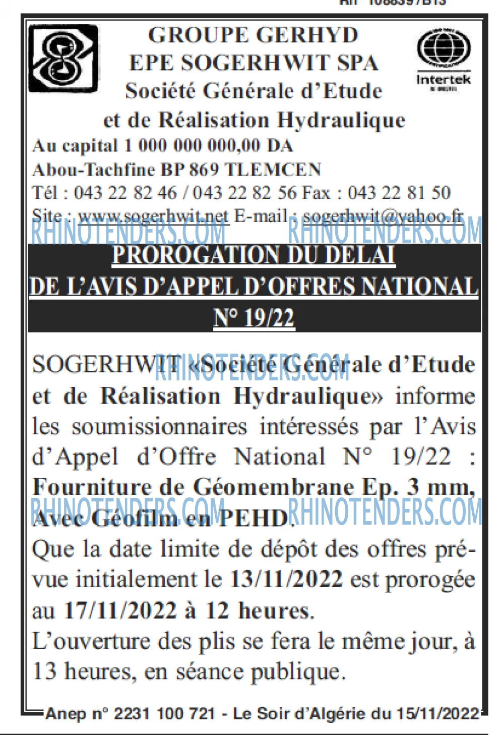LE SOIR D'ALGERIE
