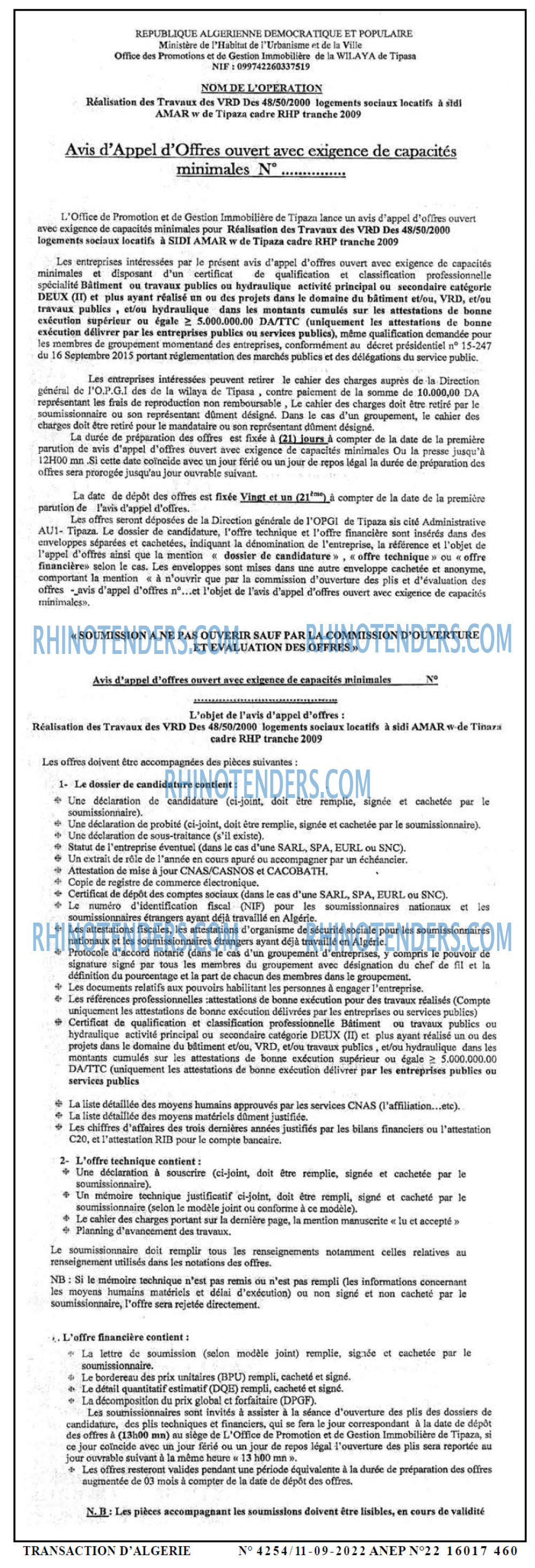 TRANSACTION D'ALGERIE