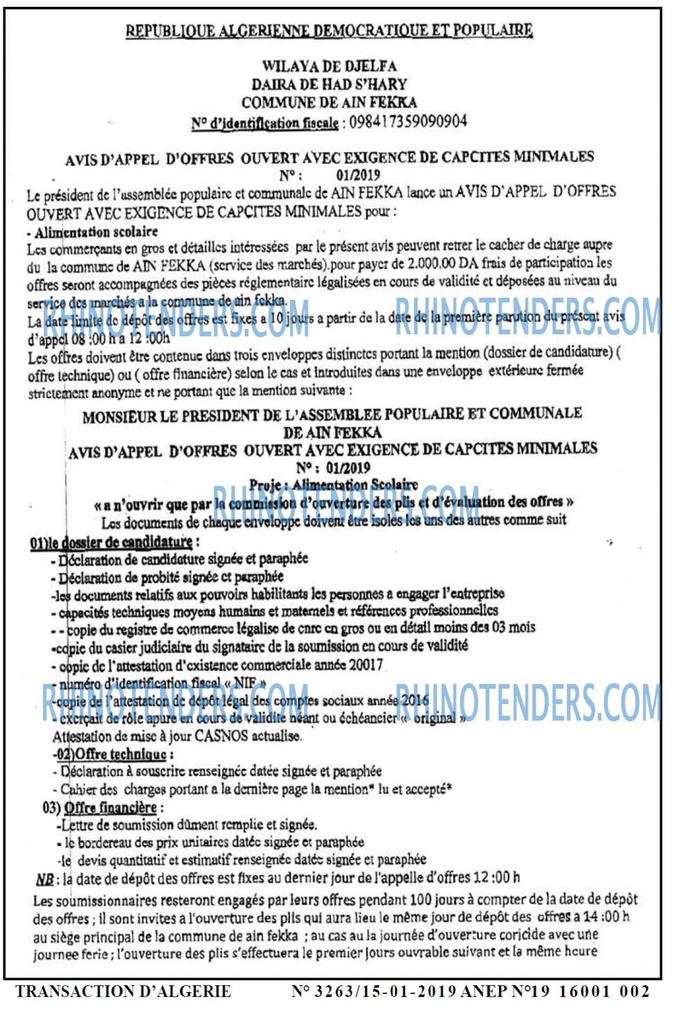 TRANSACTION D'ALGERIE