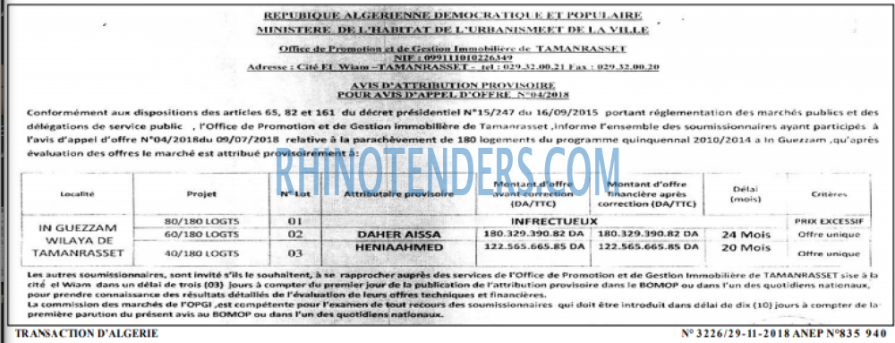 TRANSACTION D'ALGERIE