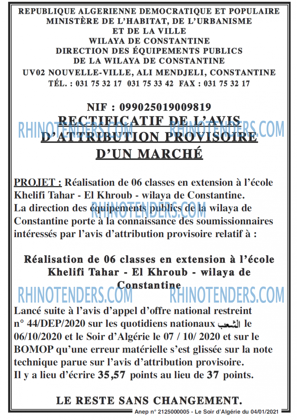 LE SOIR D'ALGERIE