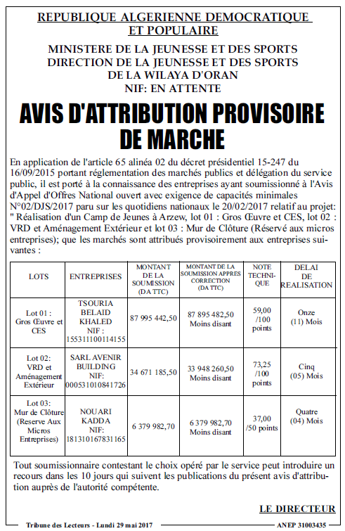 TRIBUNE DES LECTEURS