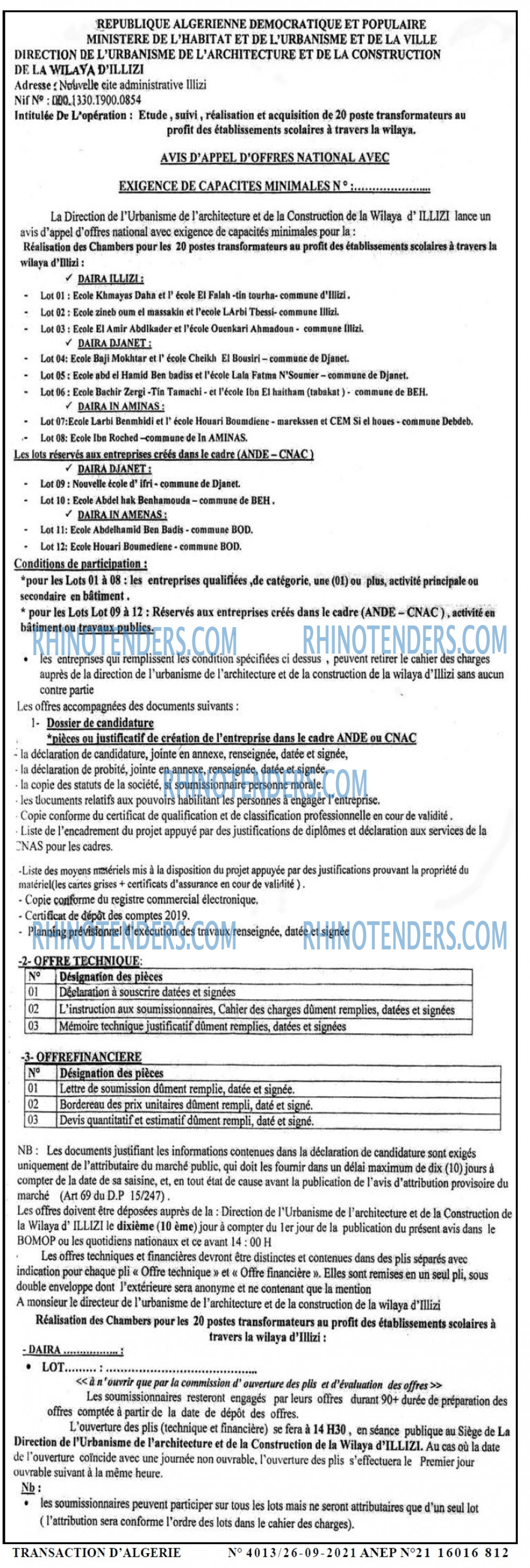 TRANSACTION D'ALGERIE