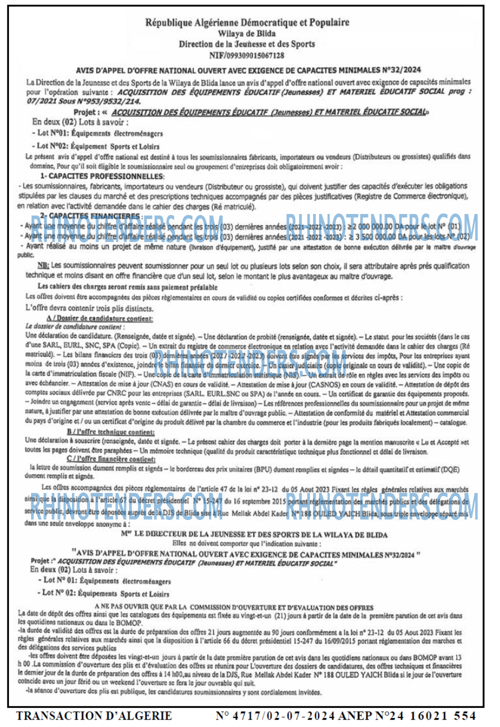 TRANSACTION D'ALGERIE