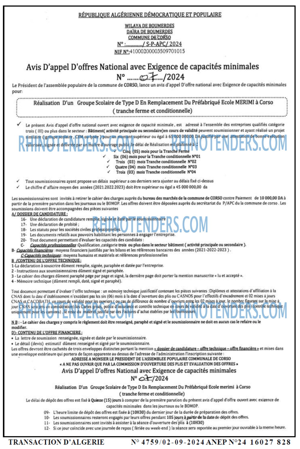 TRANSACTION D'ALGERIE