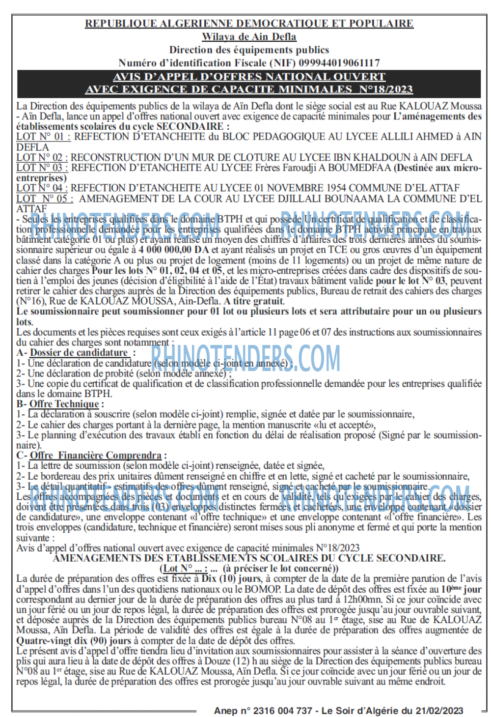 LE SOIR D'ALGERIE