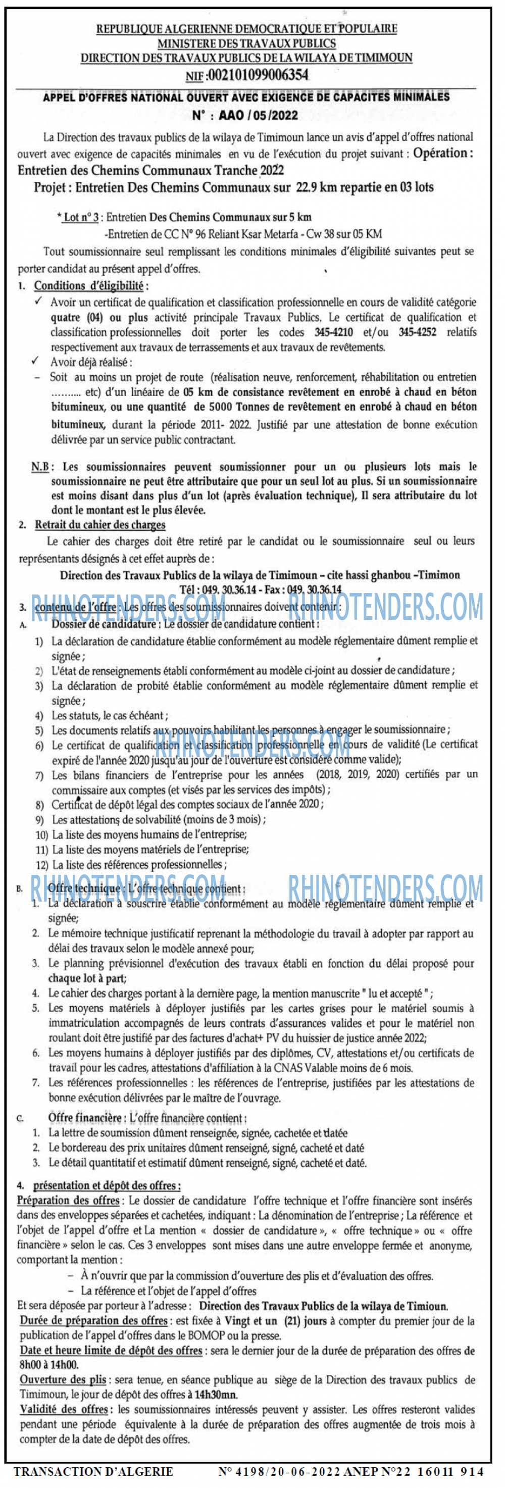 TRANSACTION D'ALGERIE