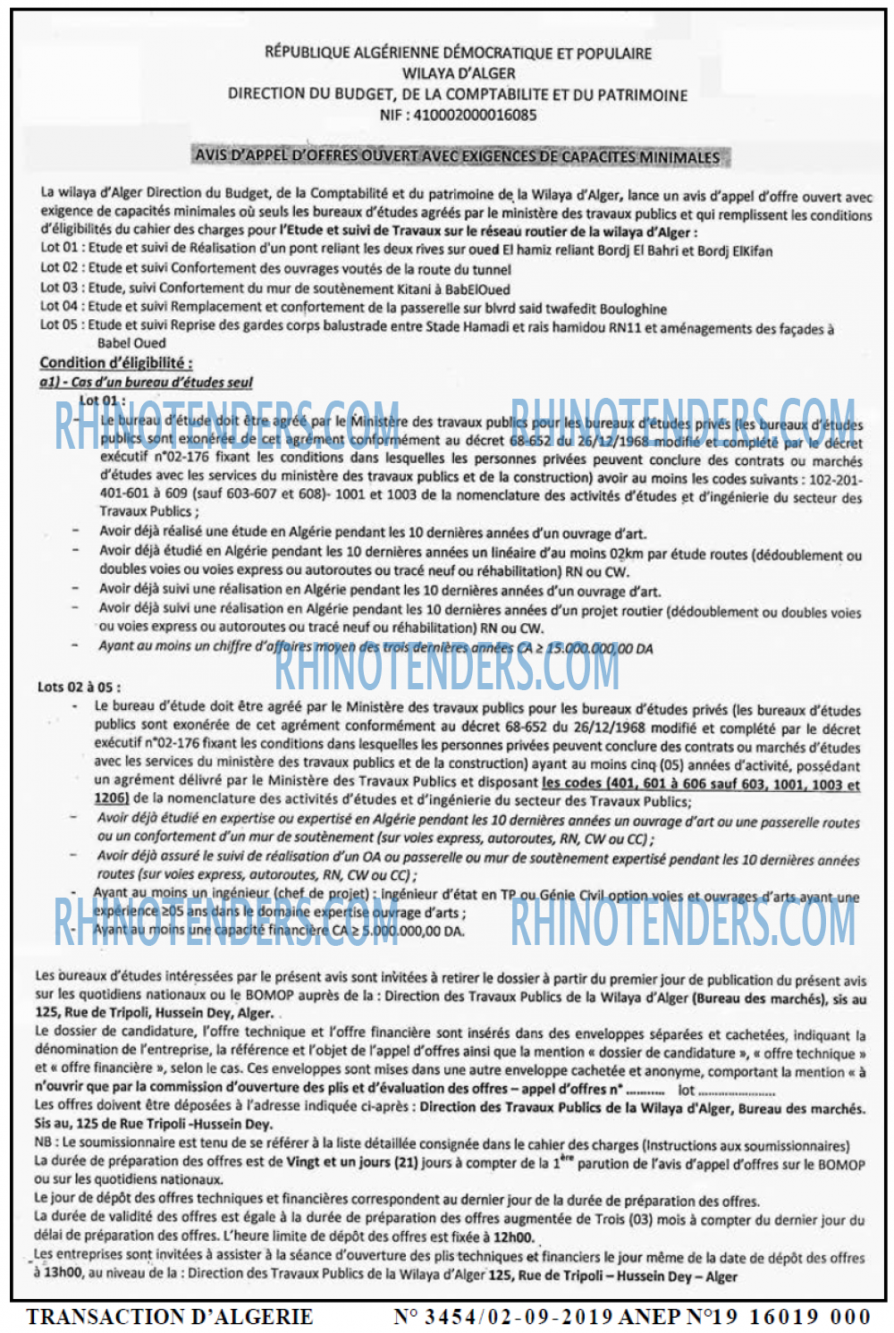TRANSACTION D'ALGERIE