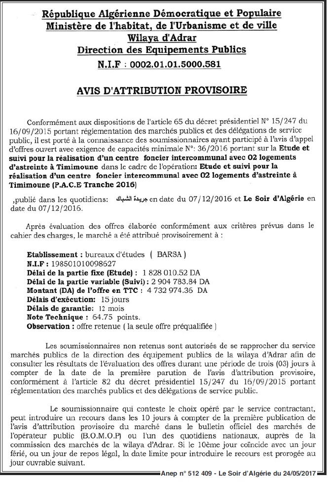 LE SOIR D'ALGERIE