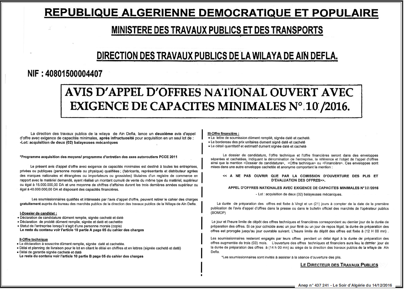 LE SOIR D'ALGERIE