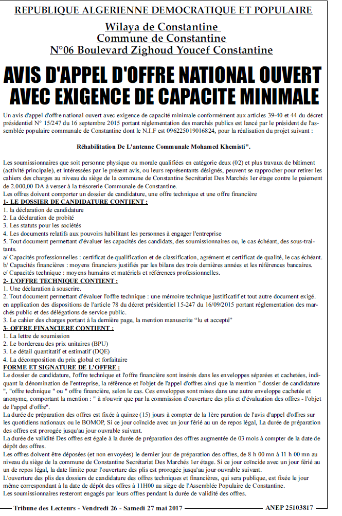 TRIBUNE DES LECTEURS