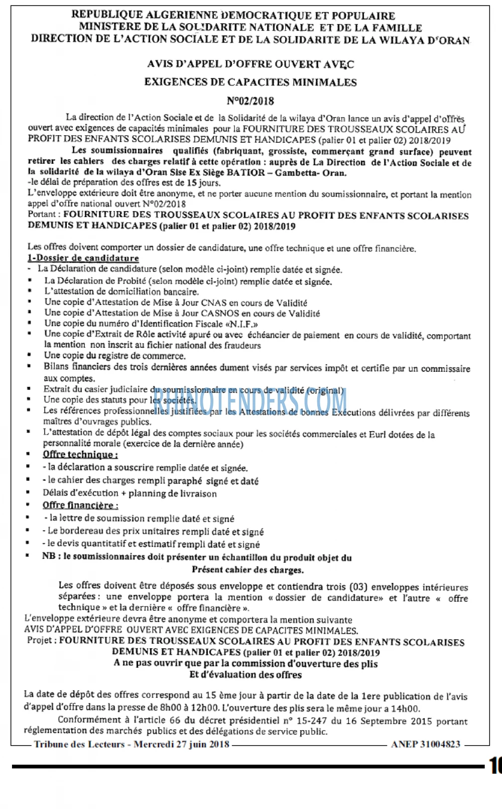TRIBUNE DES LECTEURS