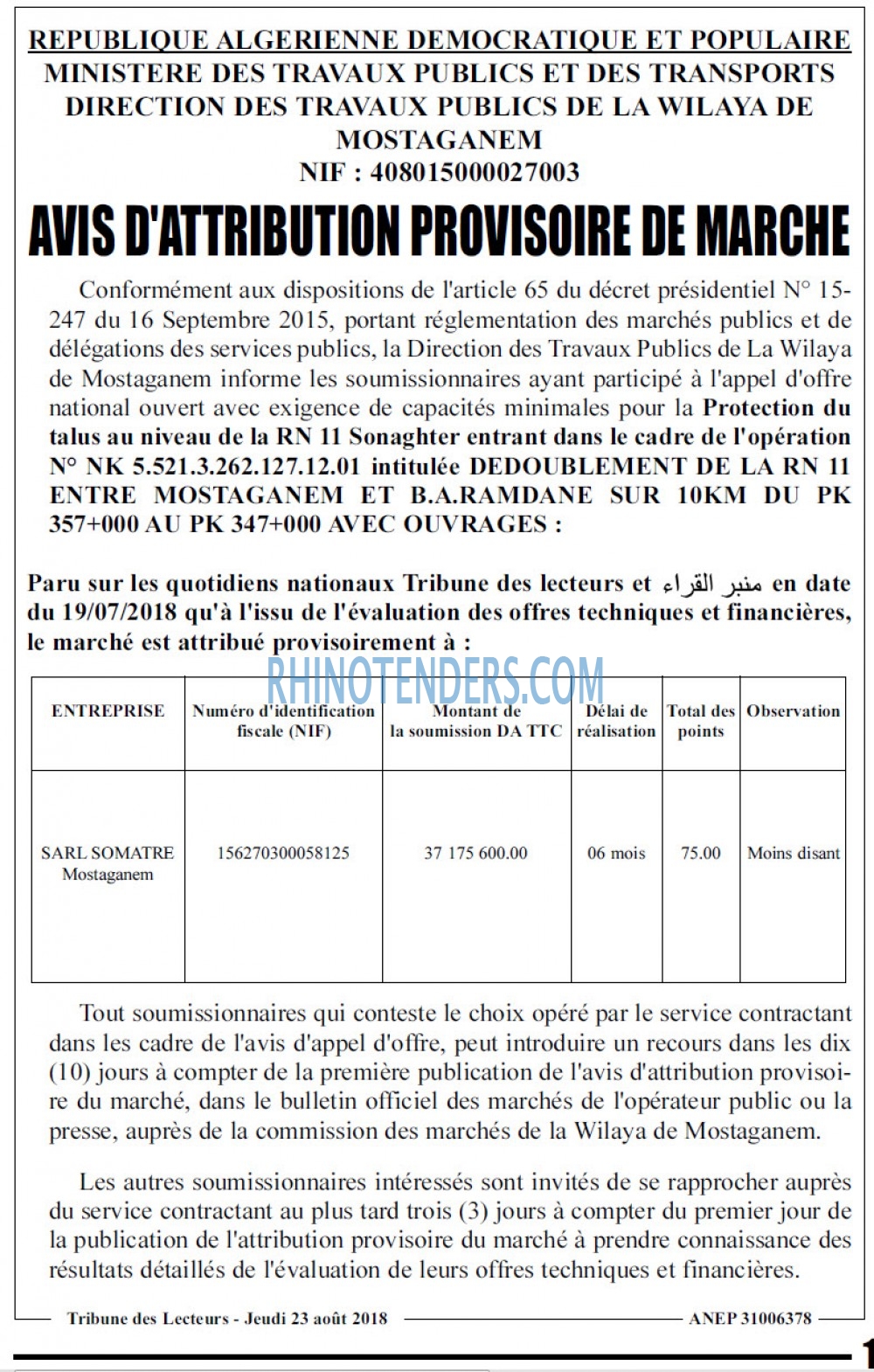 TRIBUNE DES LECTEURS