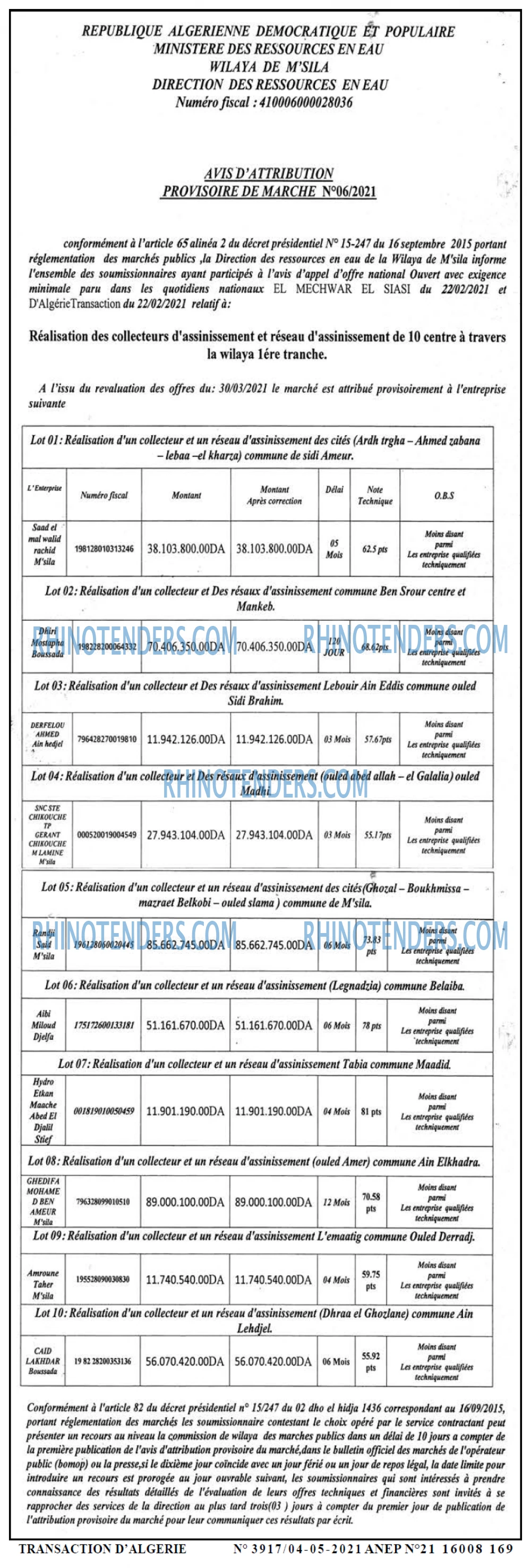 TRANSACTION D'ALGERIE