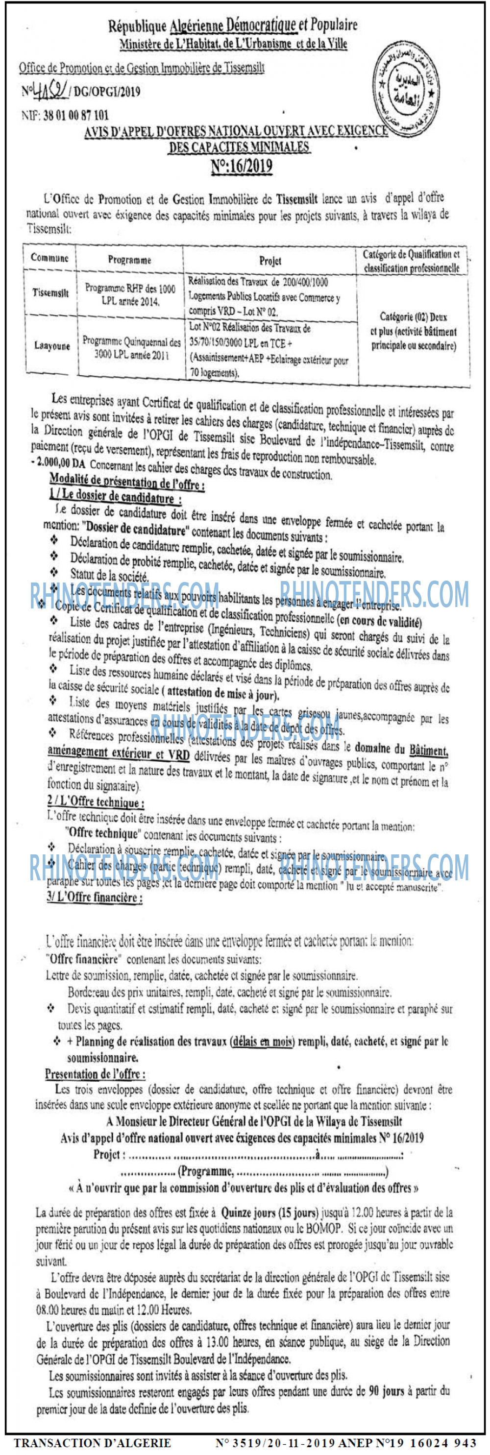 TRANSACTION D'ALGERIE