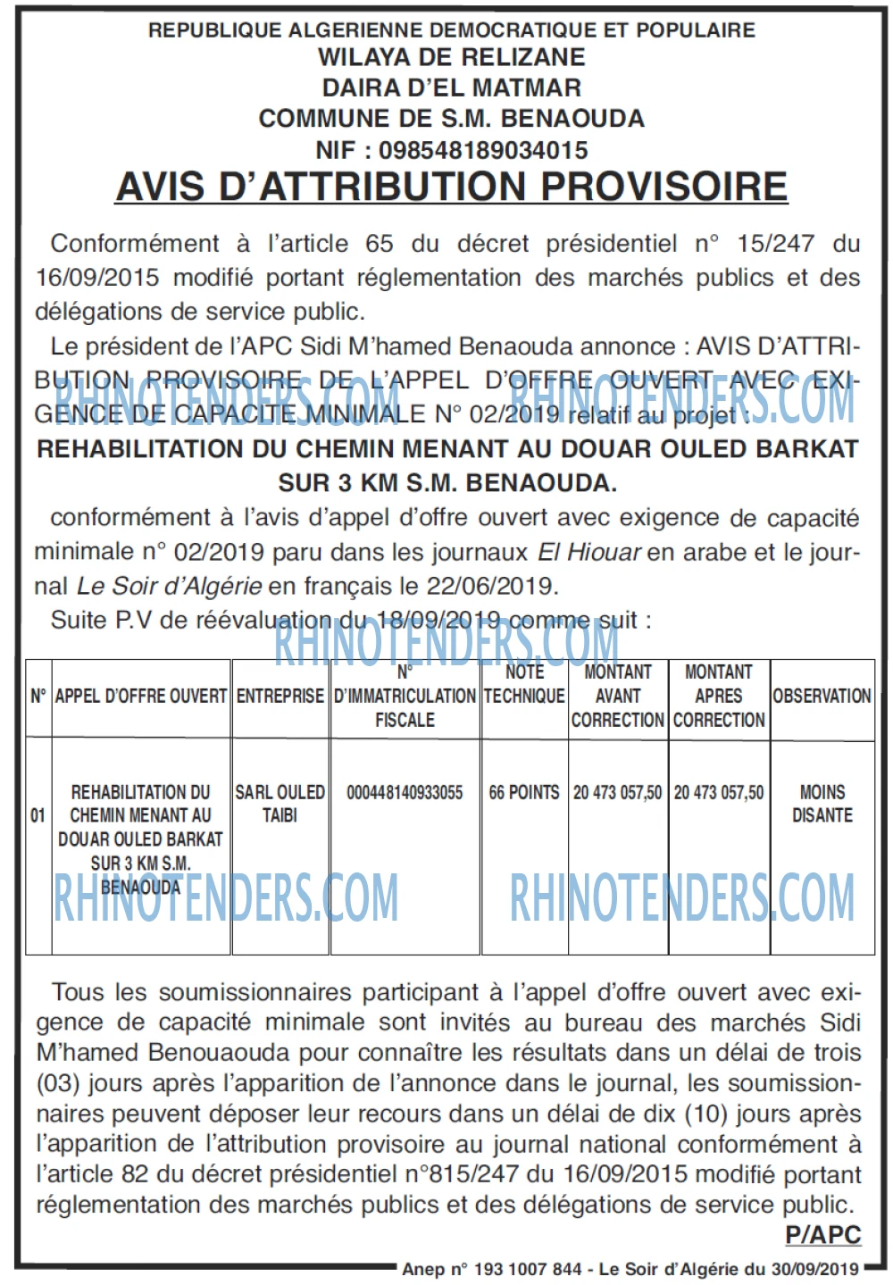 LE SOIR D'ALGERIE