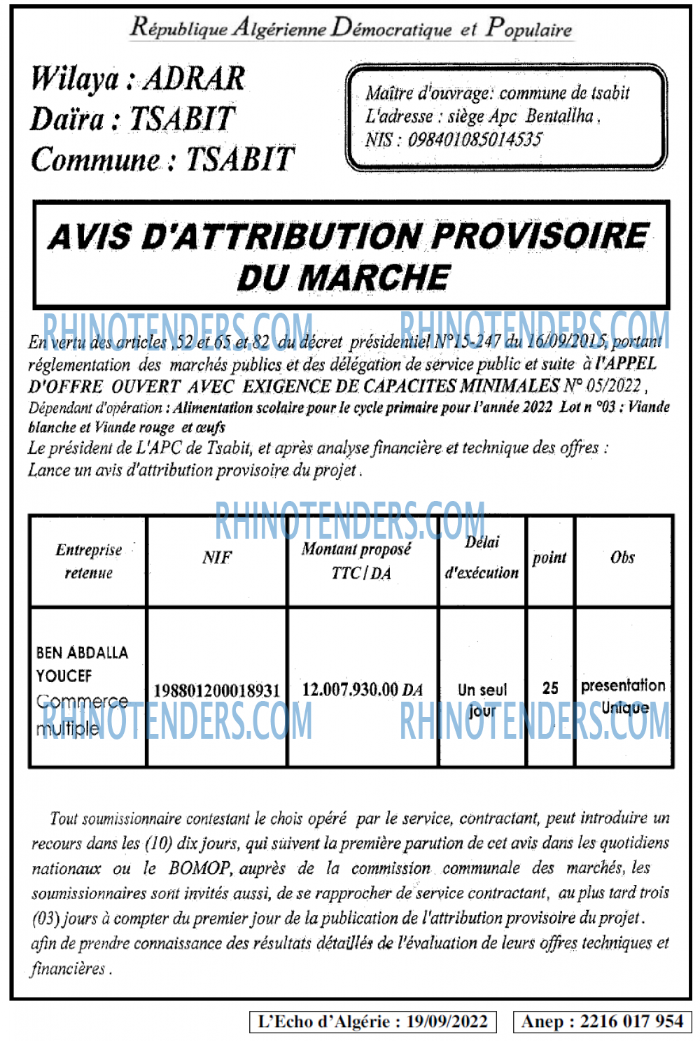 L'ECHO D'ALGERIE