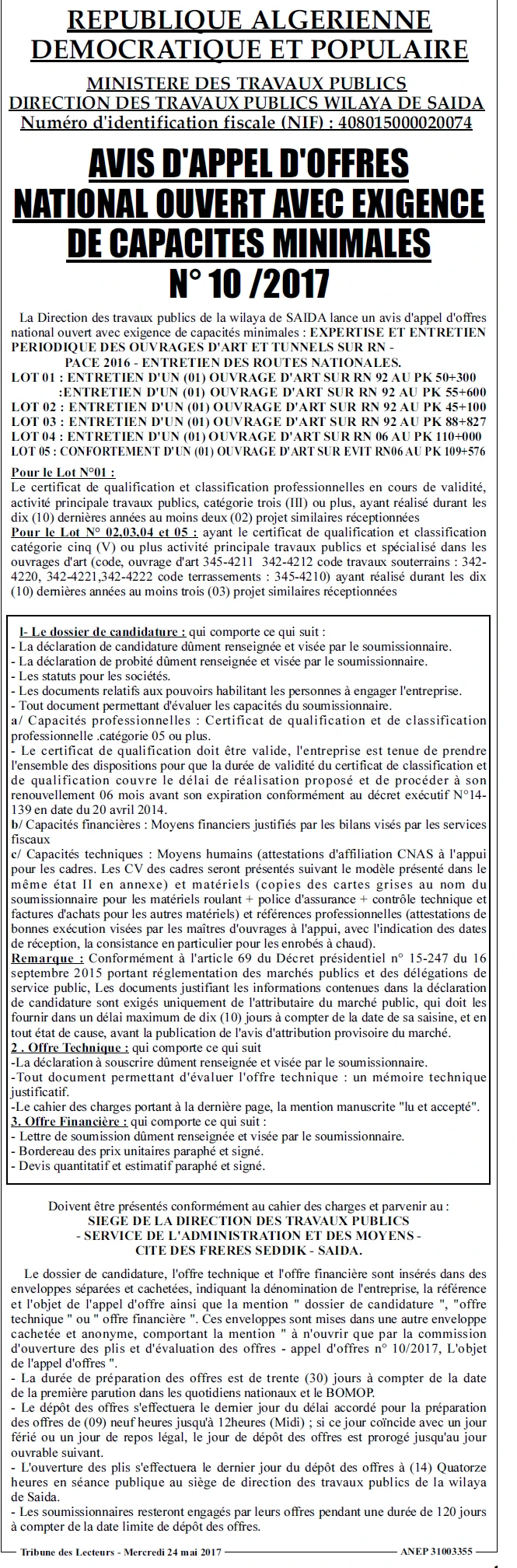 TRIBUNE DES LECTEURS