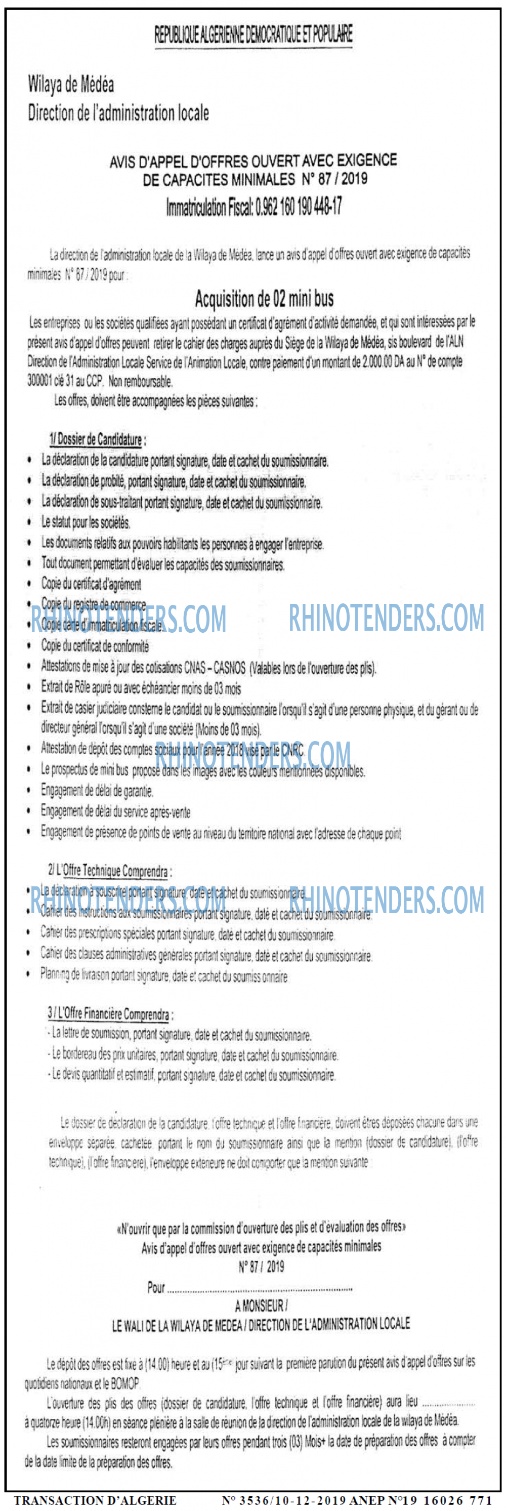 TRANSACTION D'ALGERIE