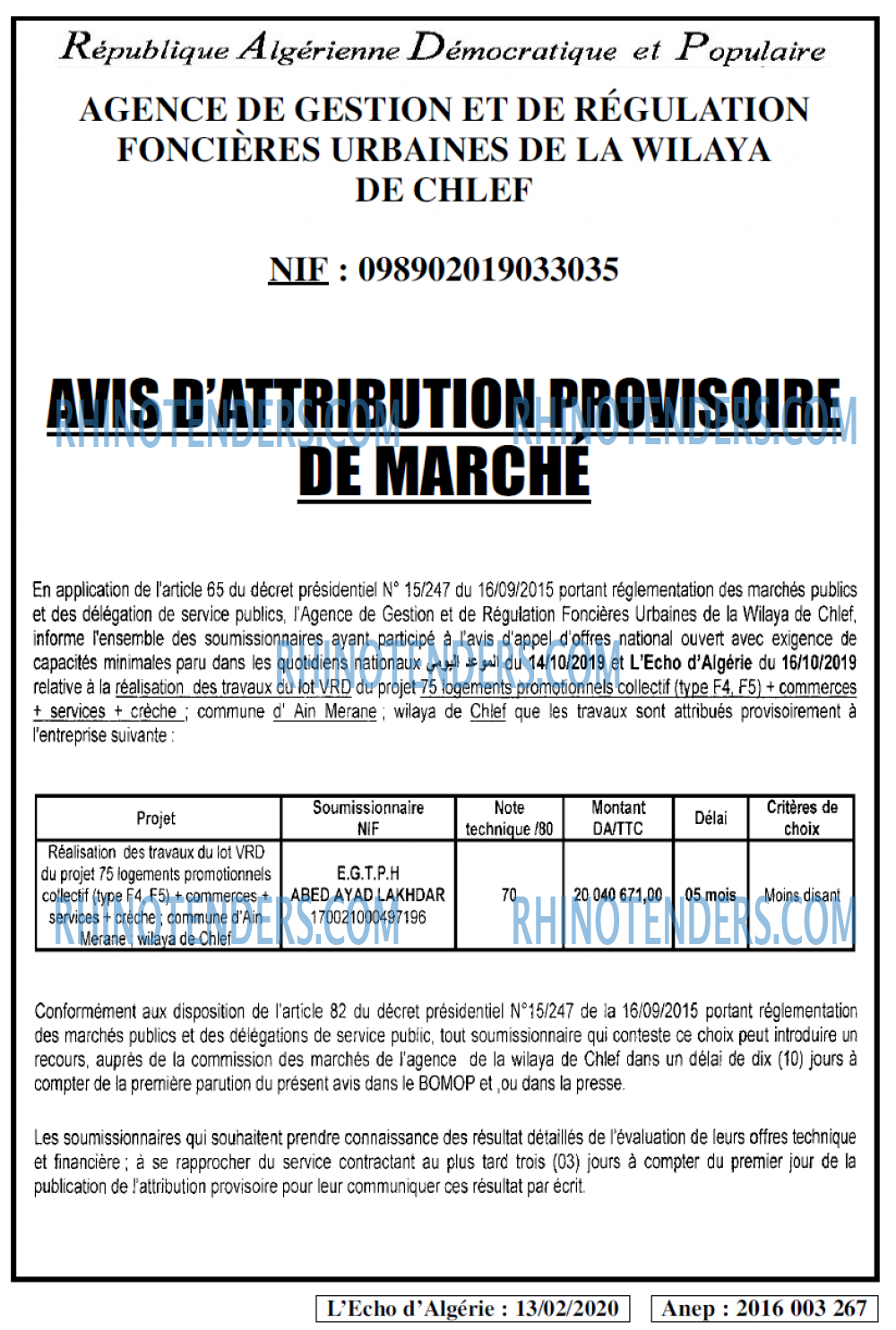 L'ECHO D'ALGERIE
