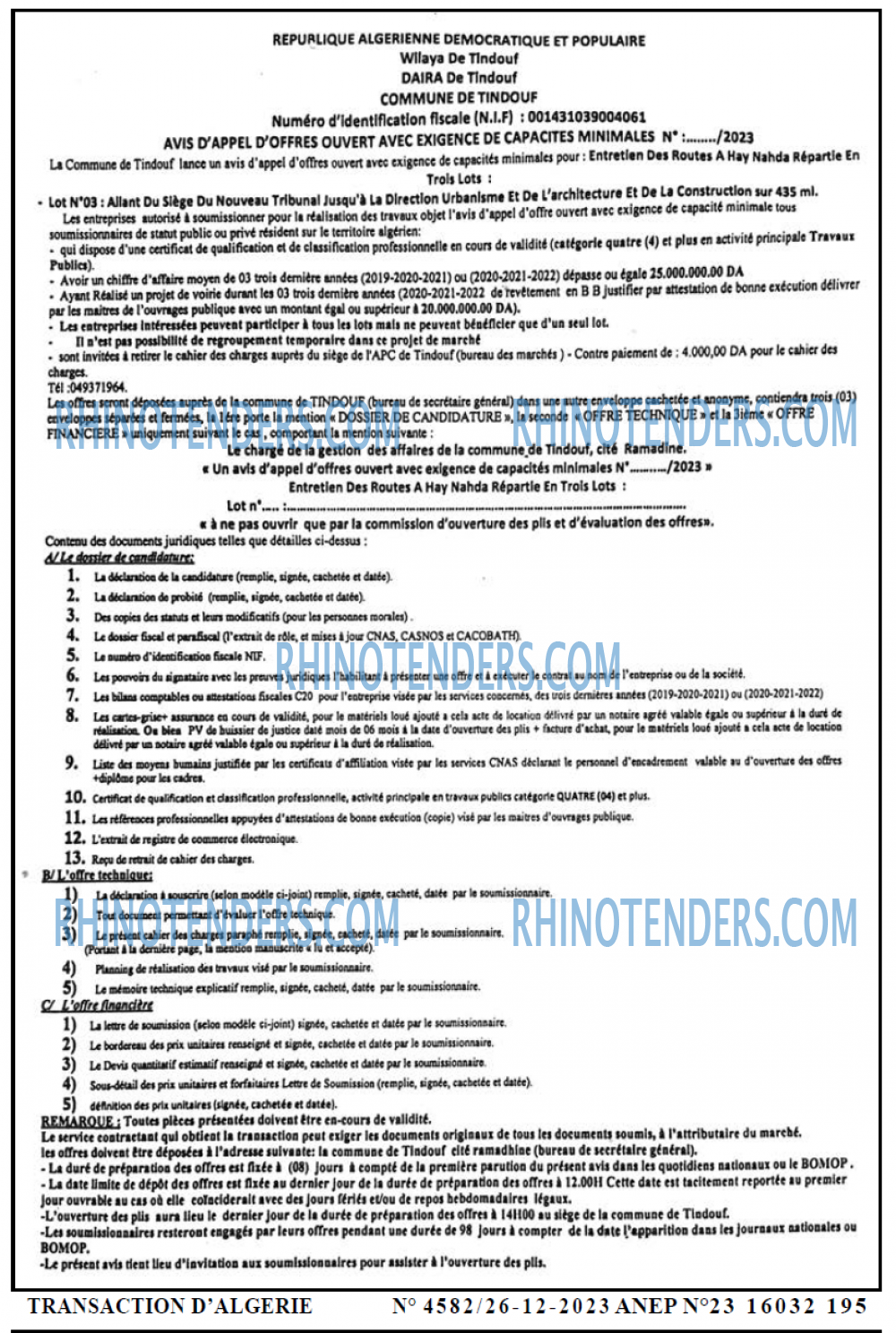 TRANSACTION D'ALGERIE