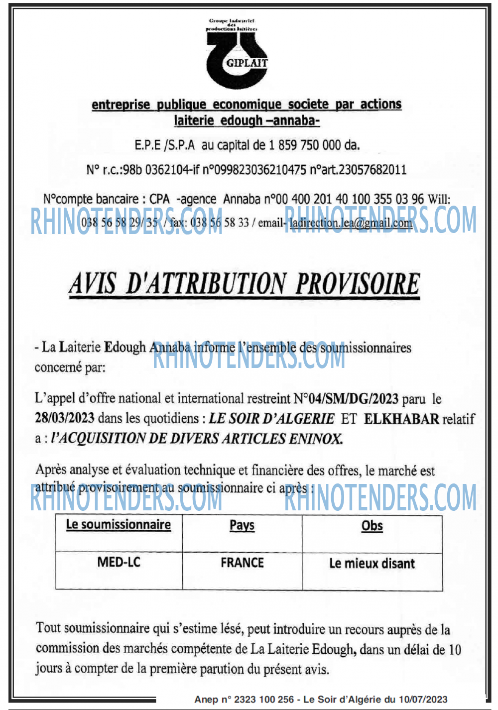 LE SOIR D'ALGERIE
