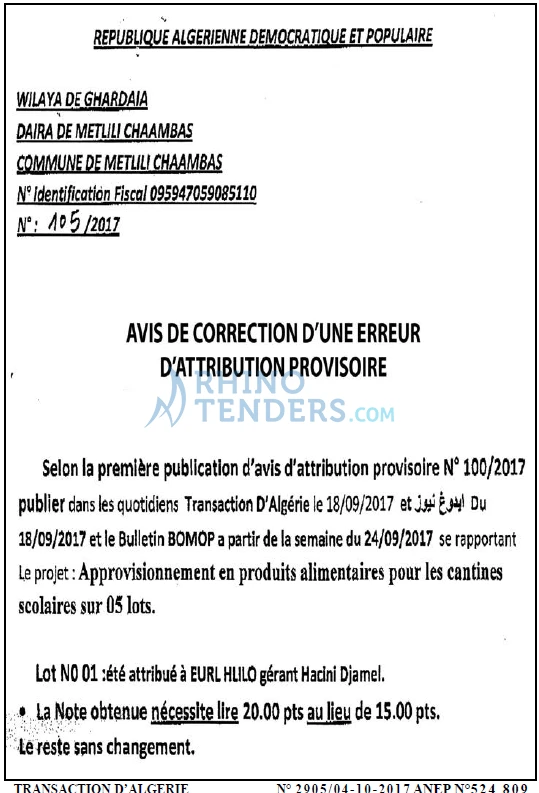 TRANSACTION D'ALGERIE