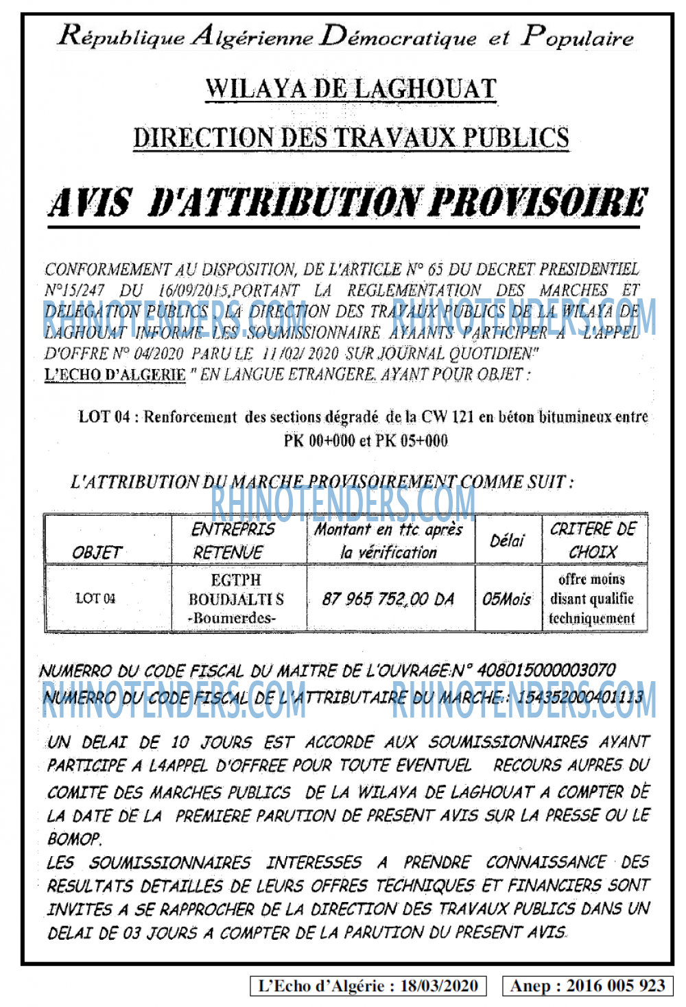 L'ECHO D'ALGERIE