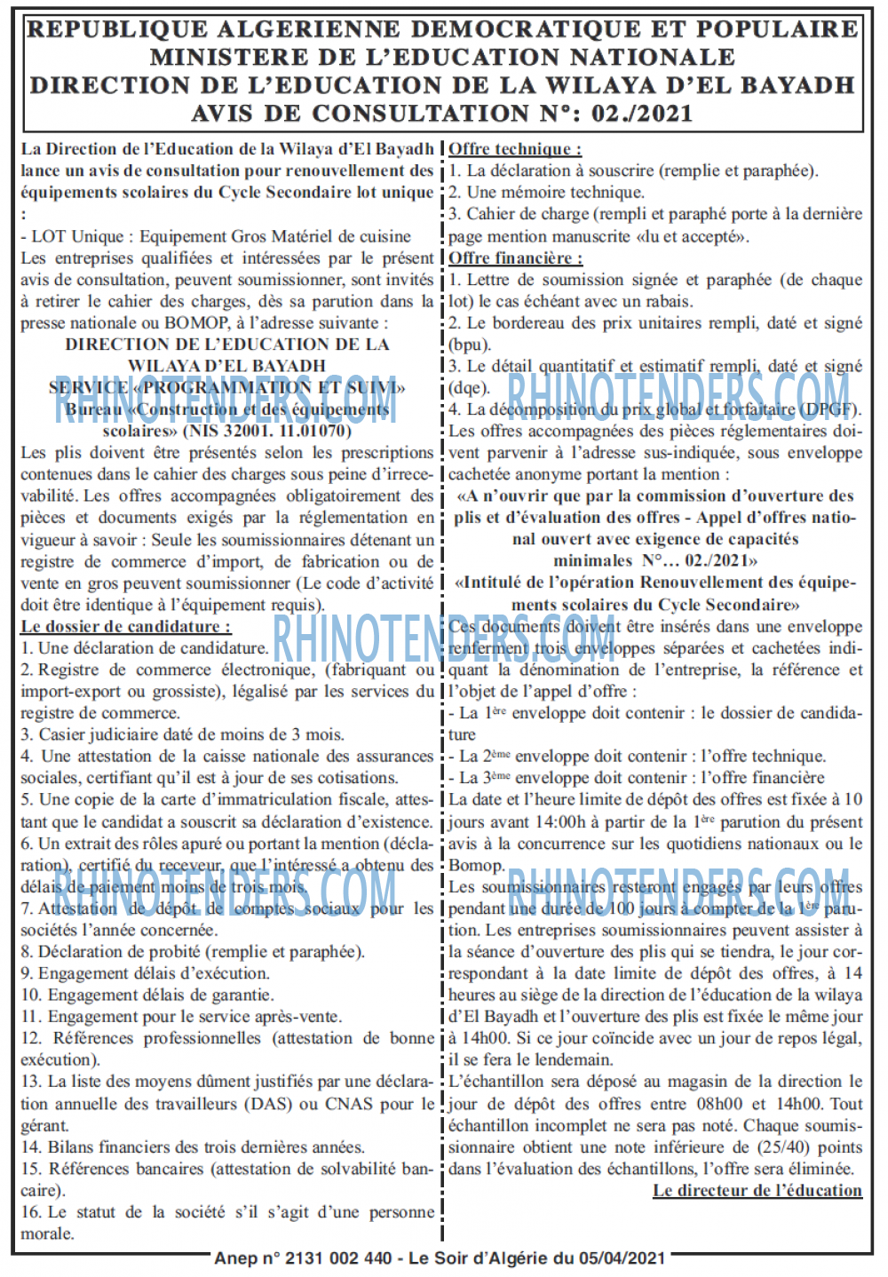 LE SOIR D'ALGERIE