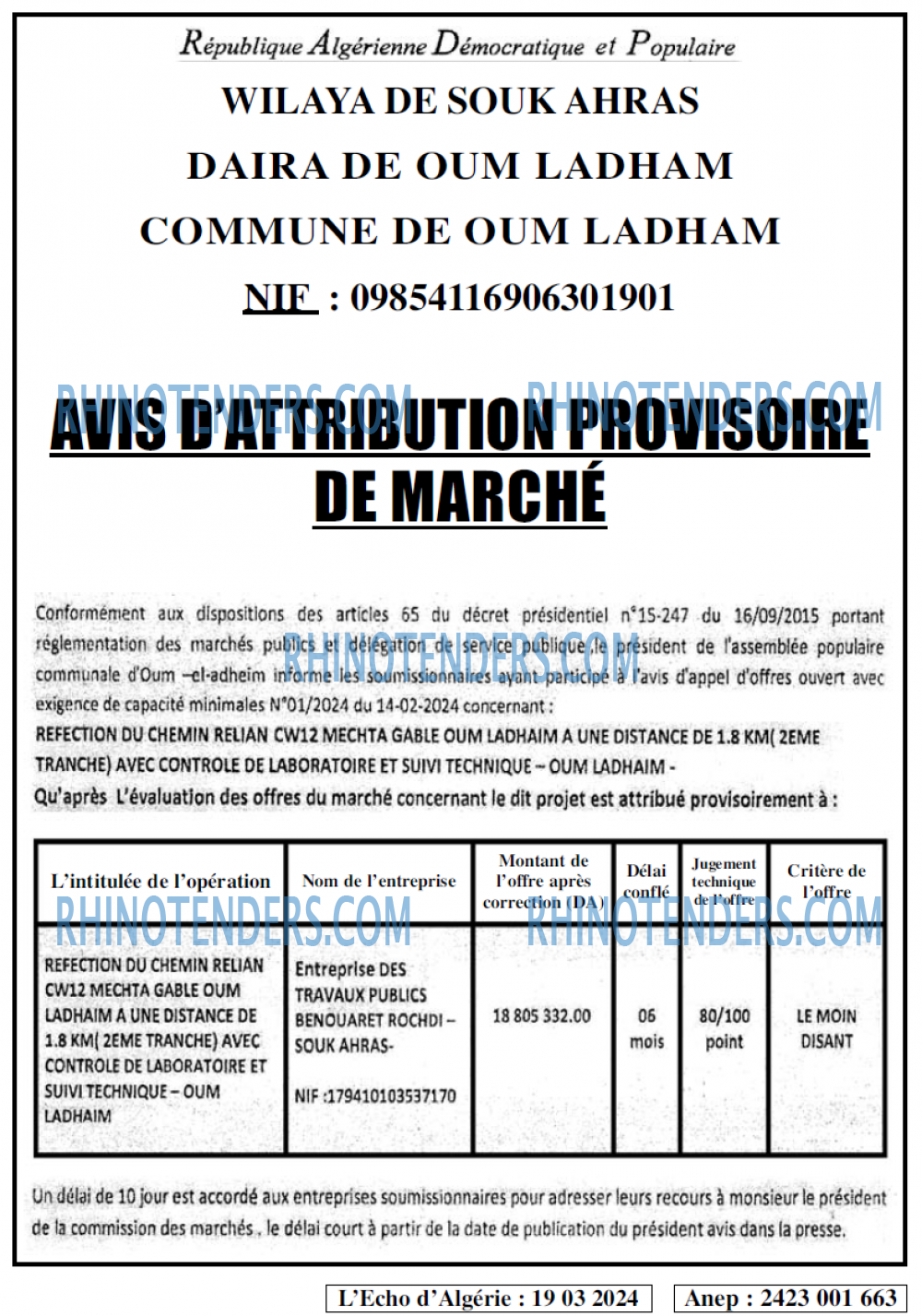 L'ECHO D'ALGERIE