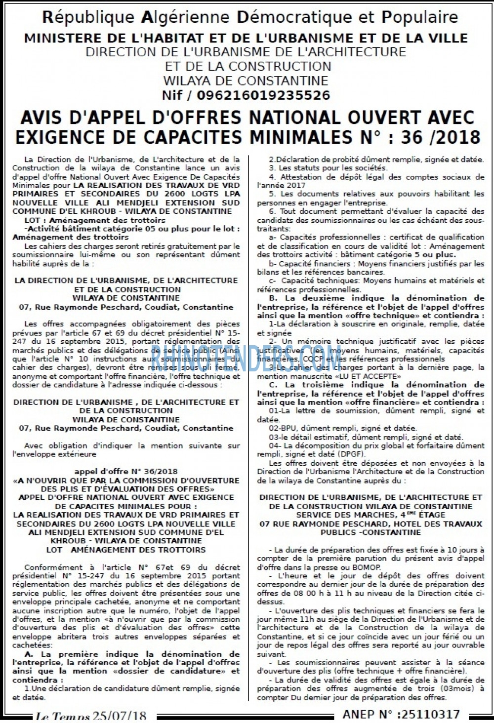 LE TEMPS D'ALGERIE