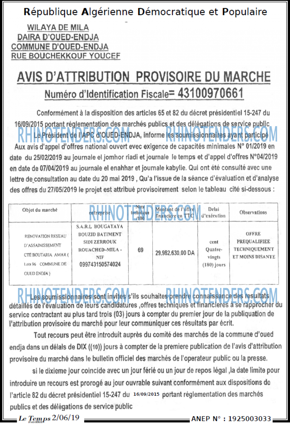 LE TEMPS D'ALGERIE
