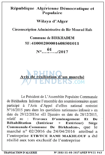 TRANSACTION D'ALGERIE